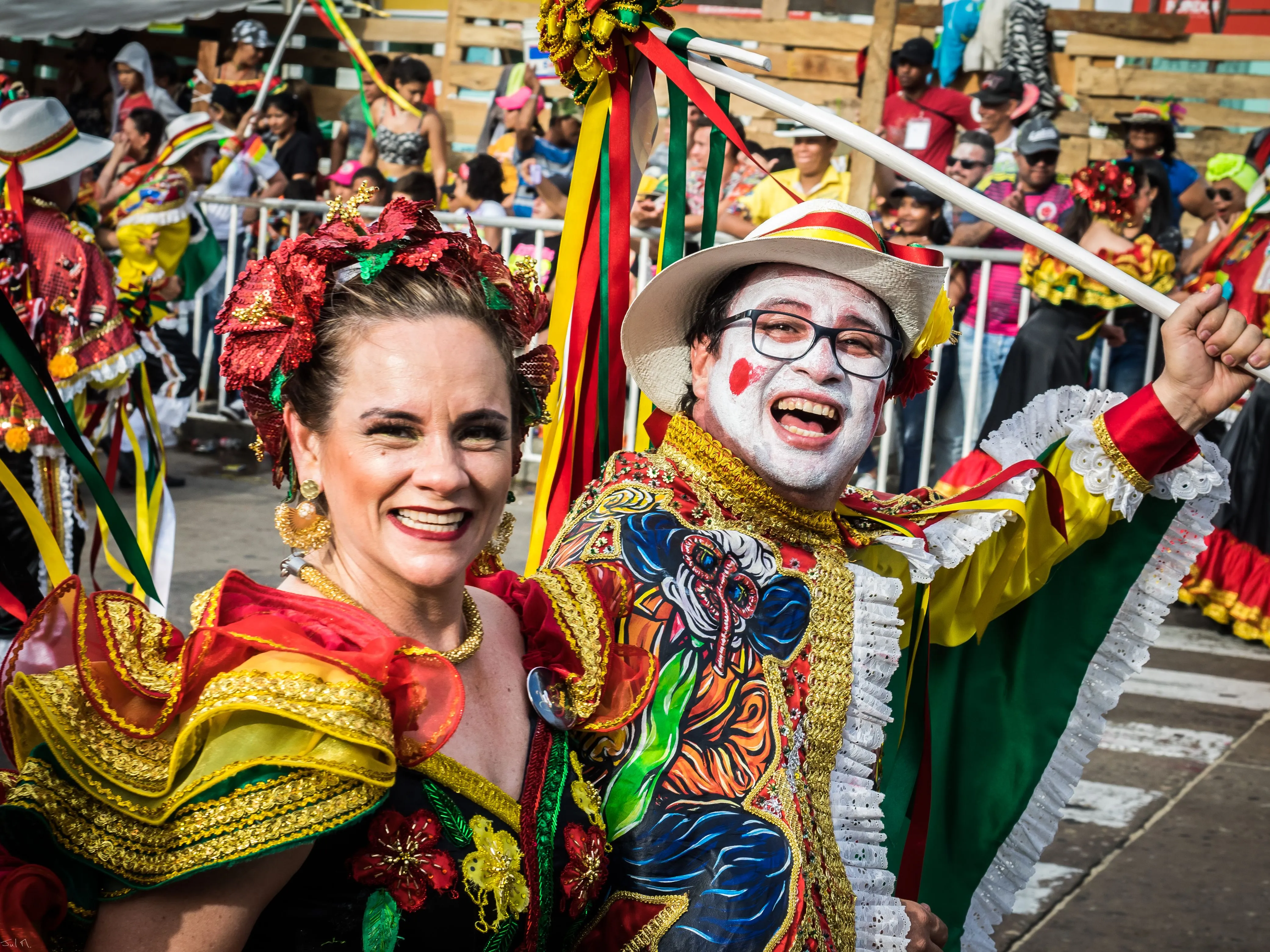 Costumed dancers at the Barranquilla Carnival on Colombia's Caribbean coast
