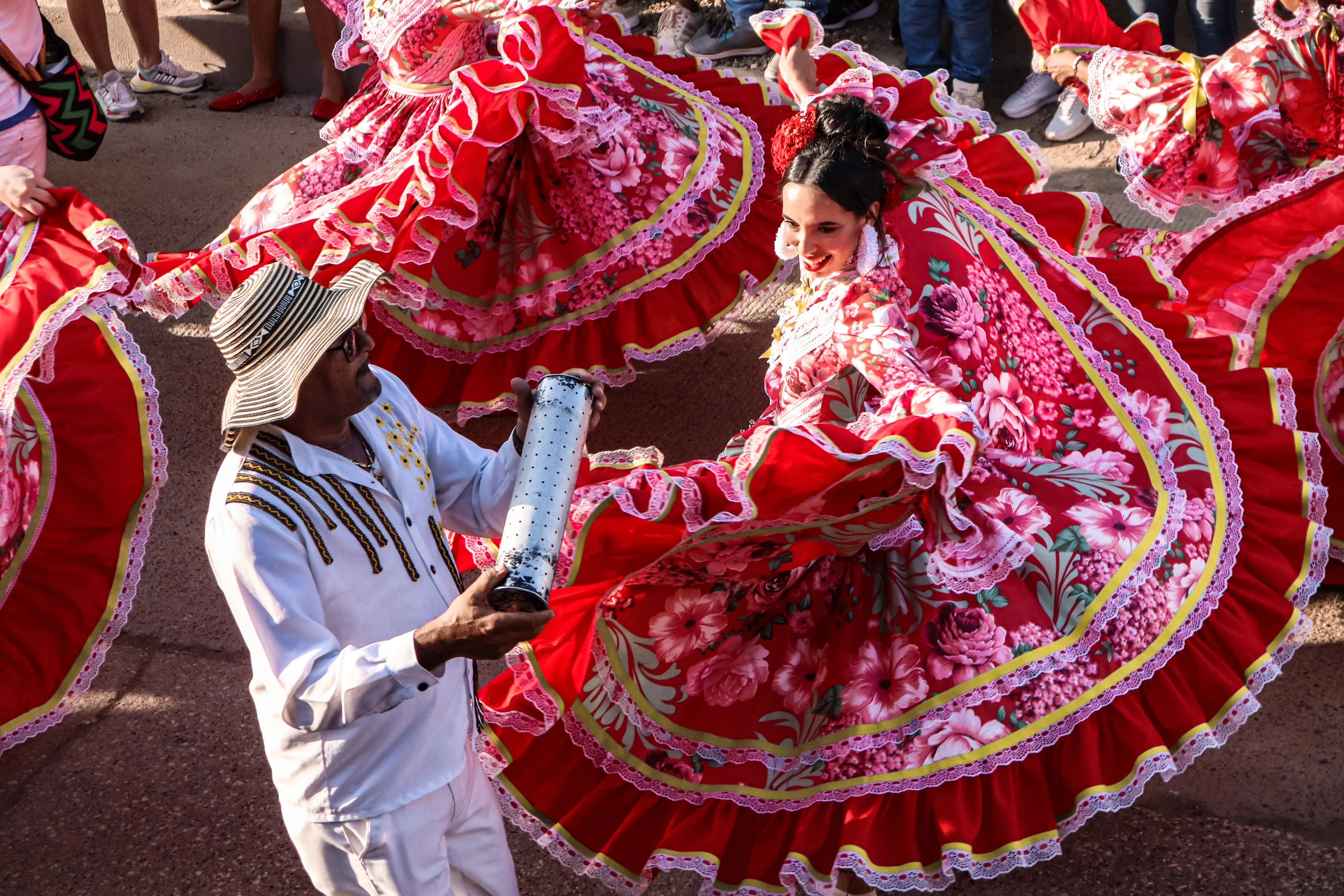 Folk dancers in traditional dress at a festival on Colombia's Caribbean coast