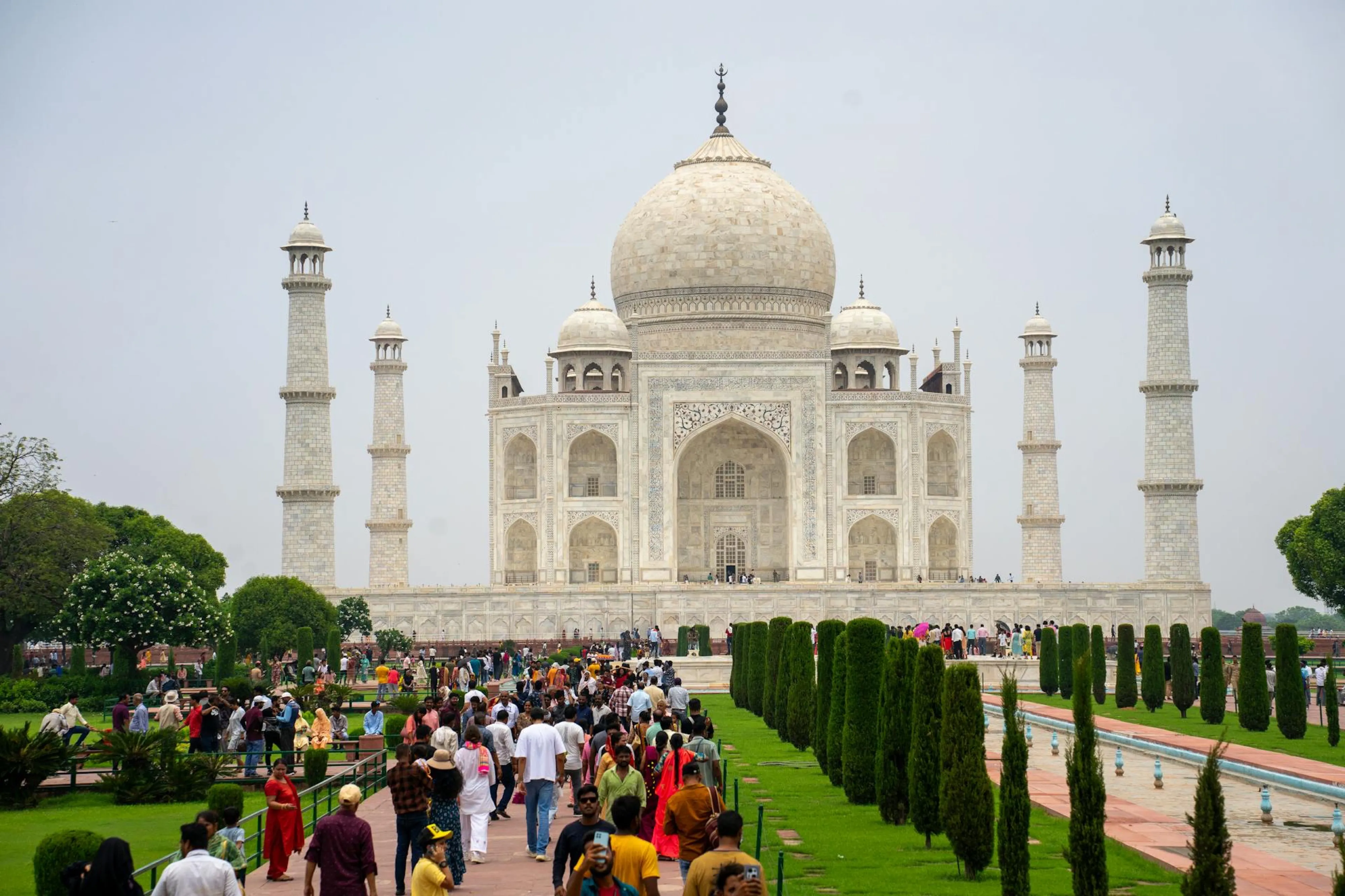 The Taj Mahal seen from the main approach, Agra, India