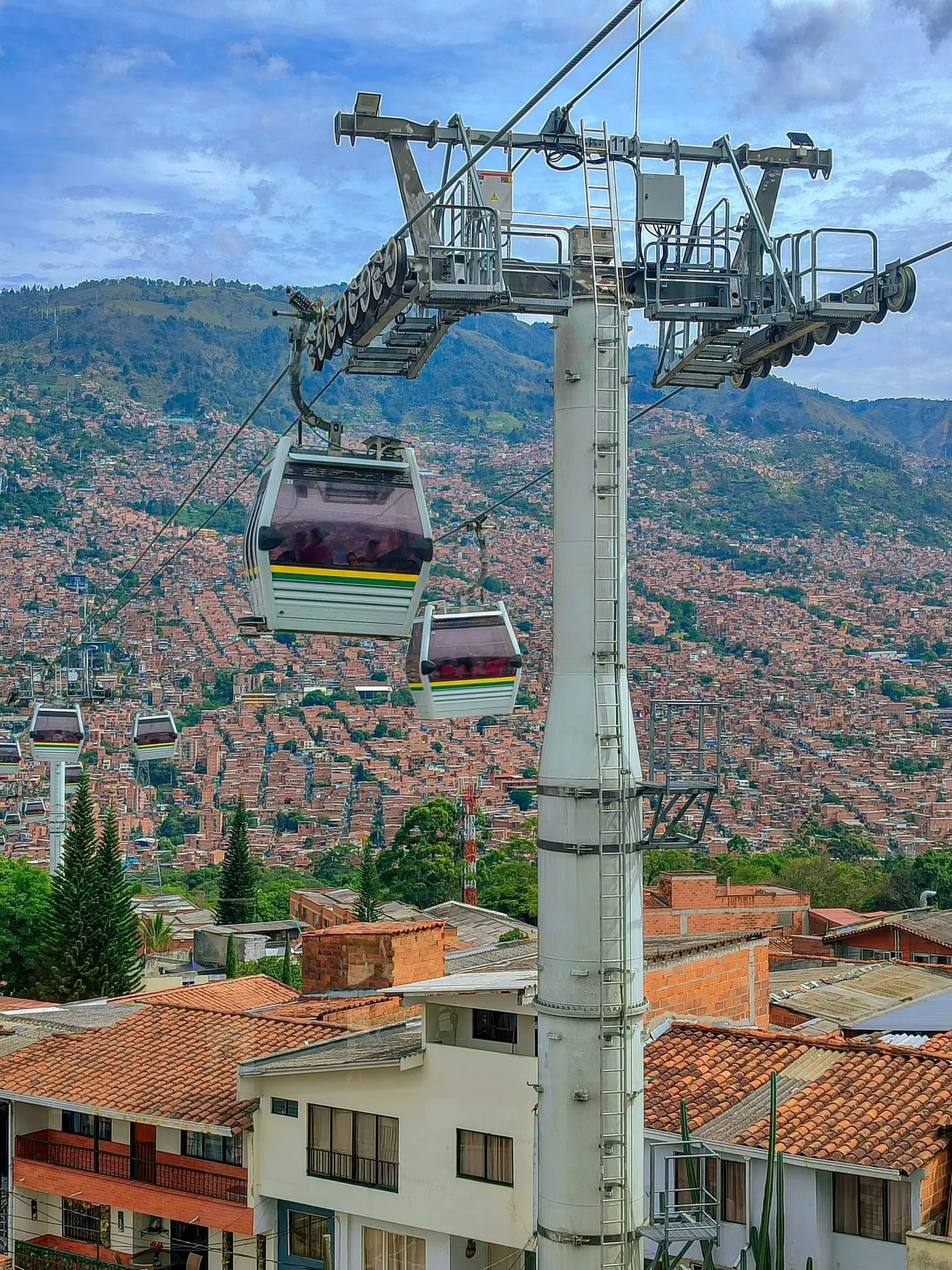 The Metrocable above Medellín's hillside comunas, Colombia