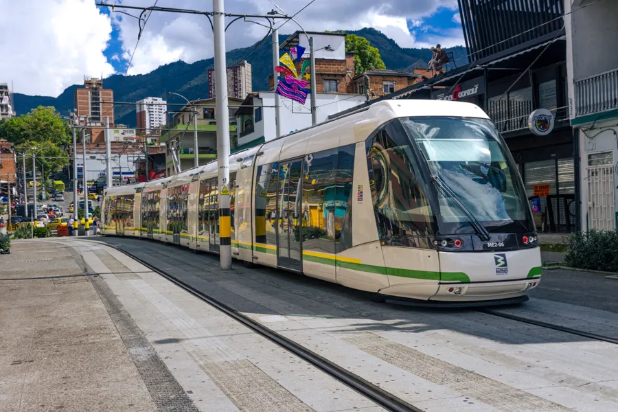 The Tranvía tram in central Medellín, Colombia